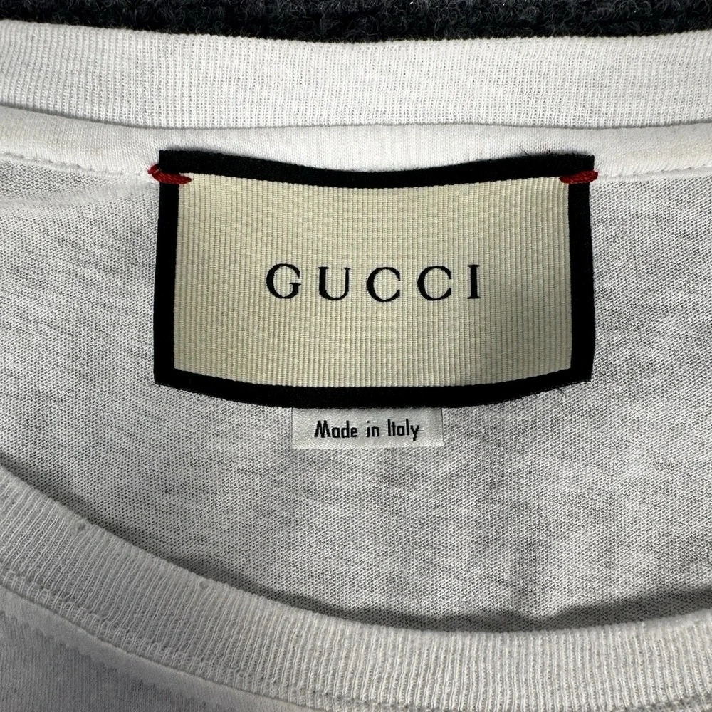 Authentic GUCCI Men's Oversized Washed T-Shirt White Vintage Logo Size Small S